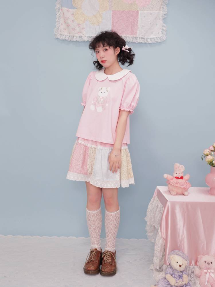 Floral plaid lace skirt【s0000008438】