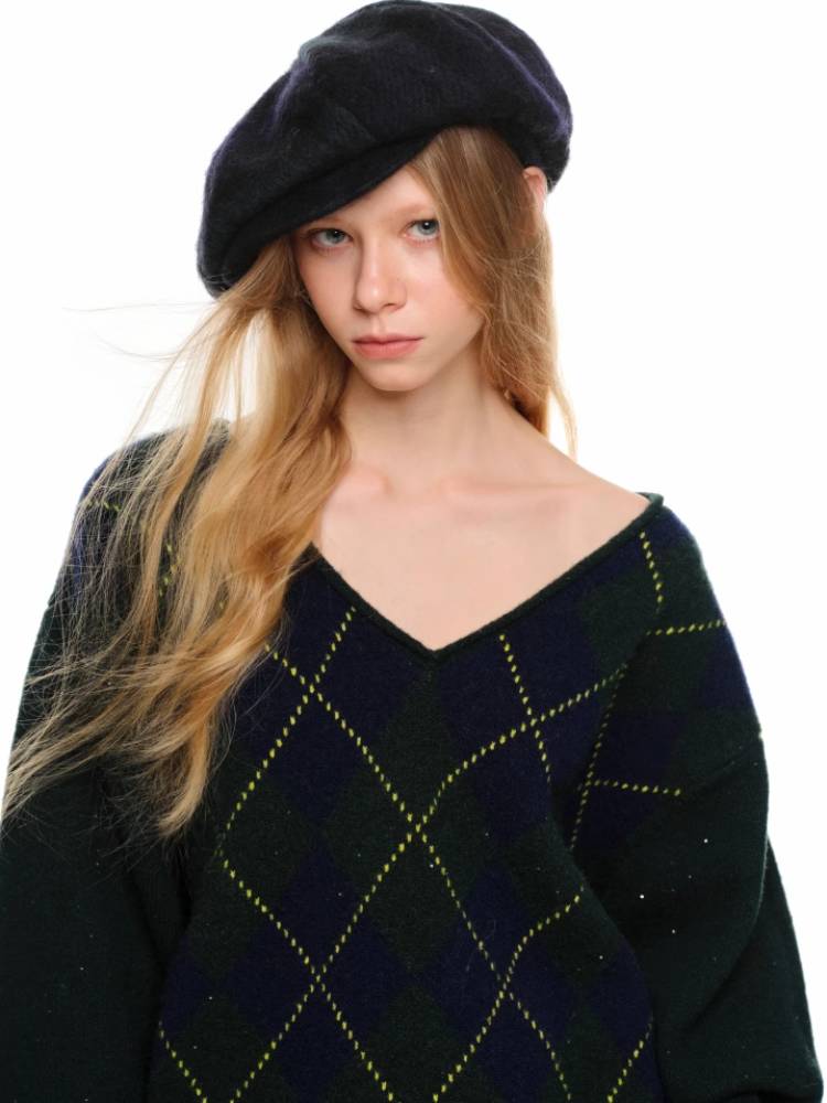 Plaid wool beret【s0000011394】