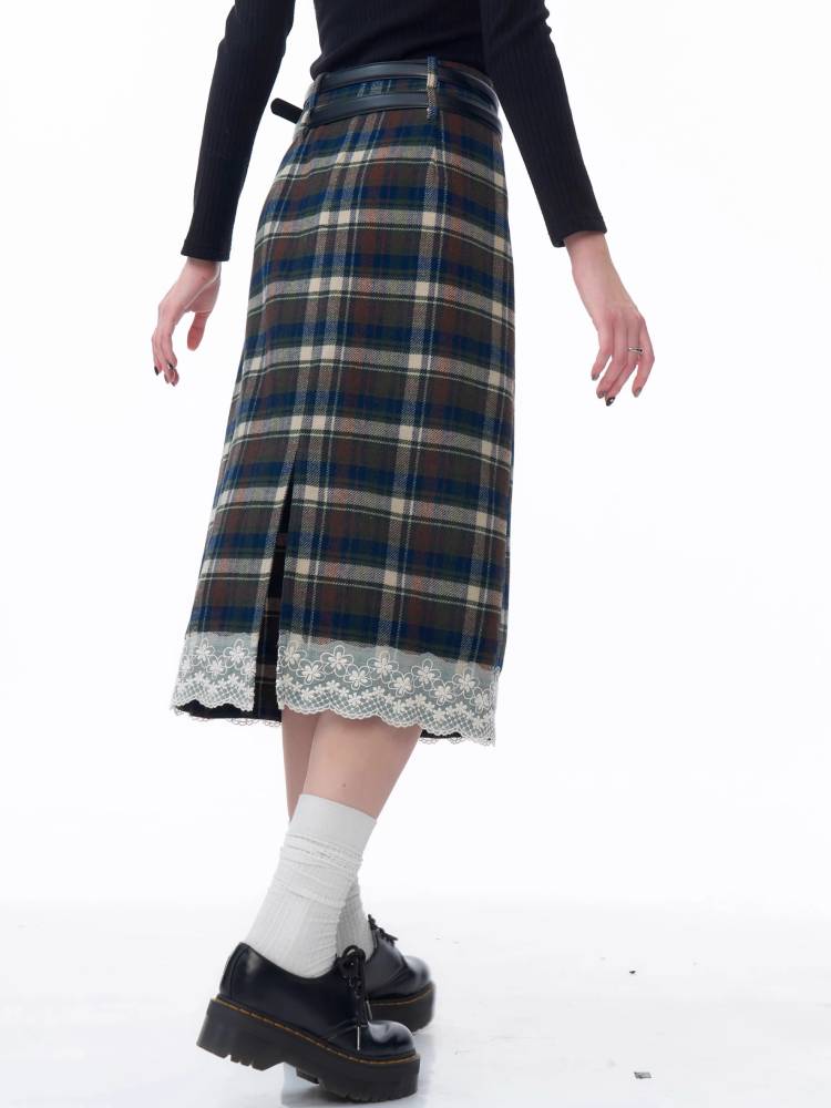 Plaid lace skirt【s0000011082】