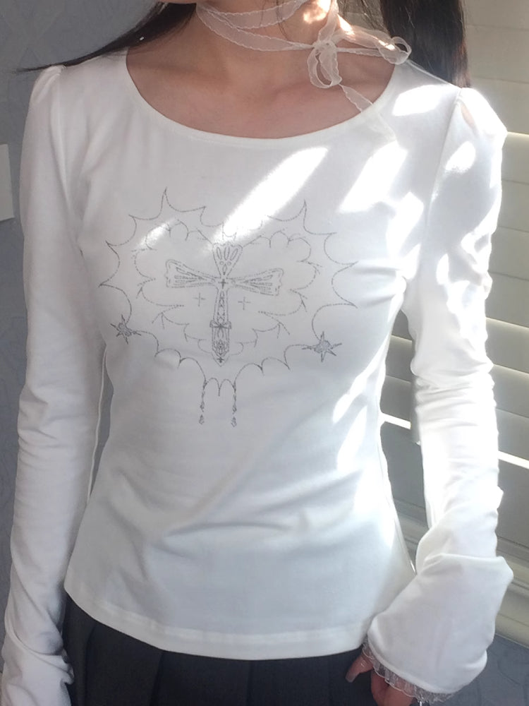 Original print slim T-shirt【s0000006509】