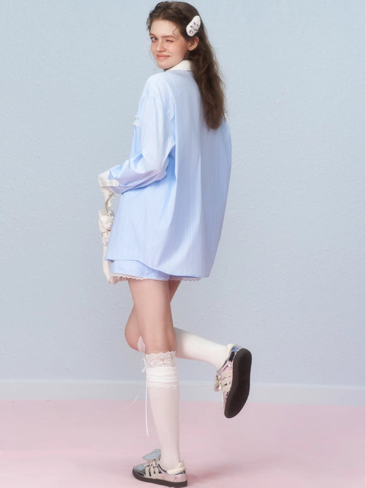 Striped embroidery long sleeve shirt【s0000007234】