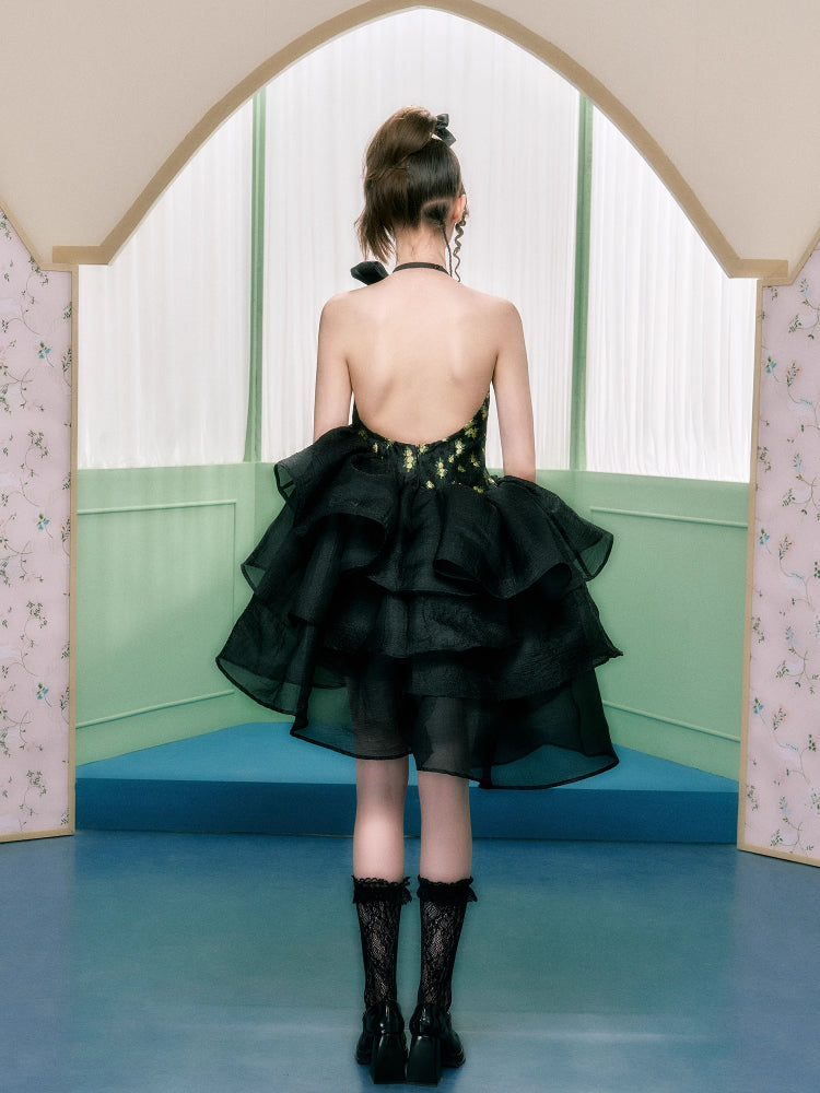 Ribbon halter neck dress【s0000006766】