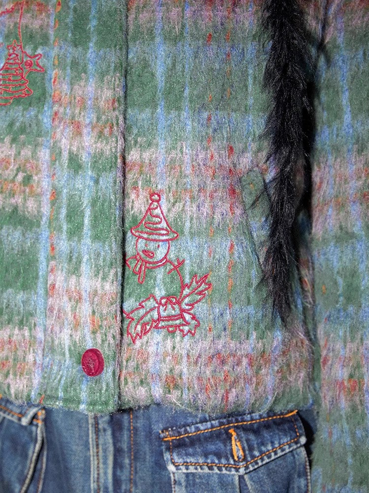 Embroidered plaid loose cotton jacket【s0000011128】