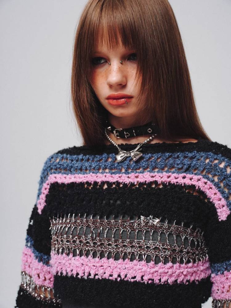 Mixed color striped short sweater【s0000008380】