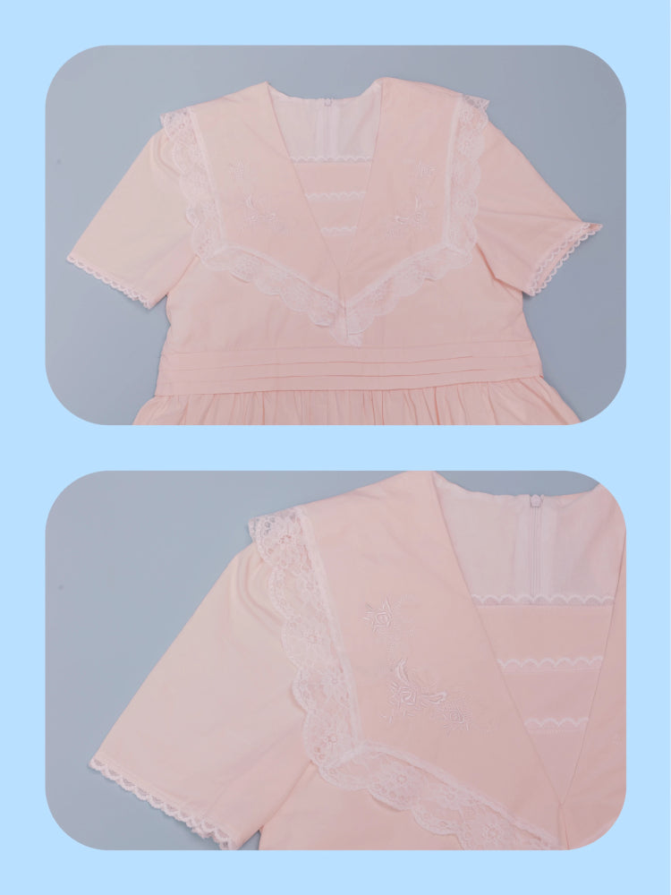 Embroidered lace pink dress【s0000007742】