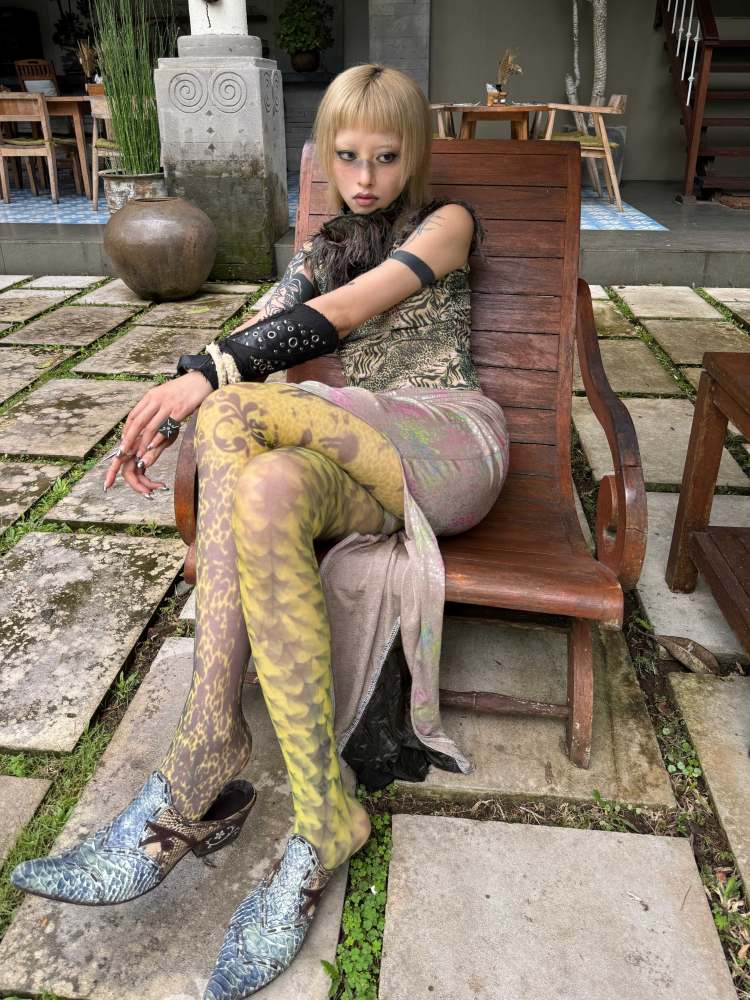 "Lizard Leopard " Hand Drawn Asymmetrical 14D Pantyhose【s0000008573】