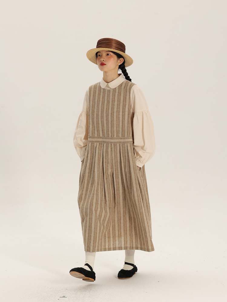 Yarn-Dyed Linen Stripe 2way Long Dress【s0000006903】