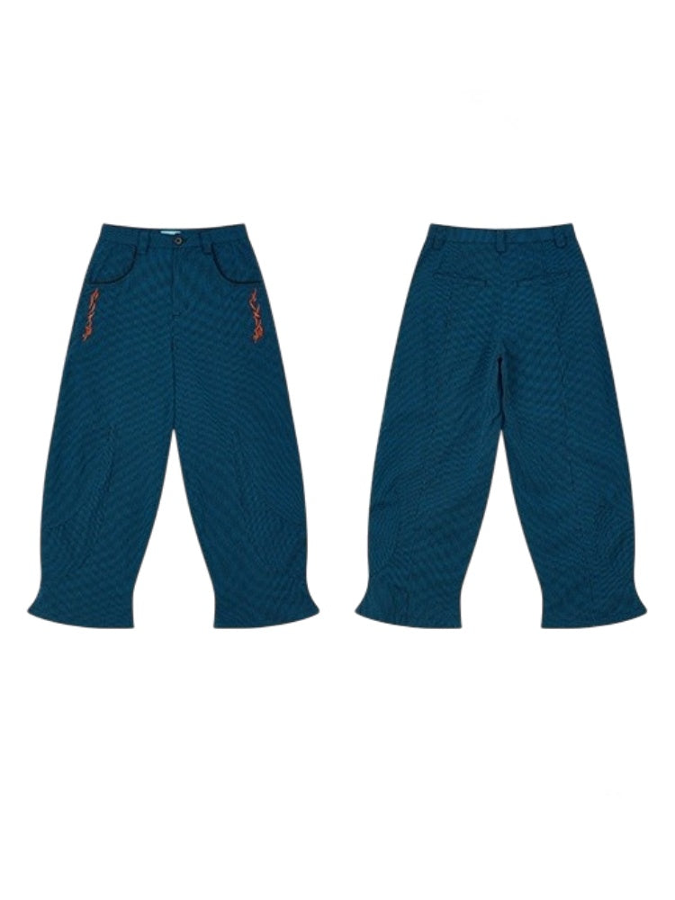 Orange Embroidered Striped Loose Banana Pants【s0000011901】