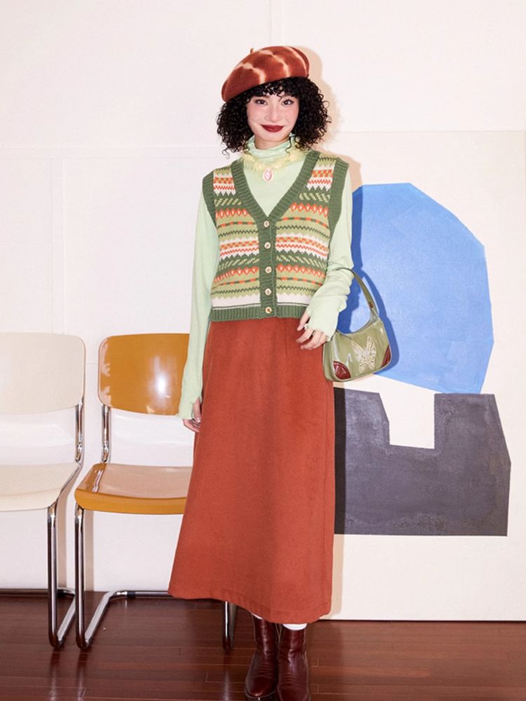 V-neck knit vest cardigan【s0000005538】