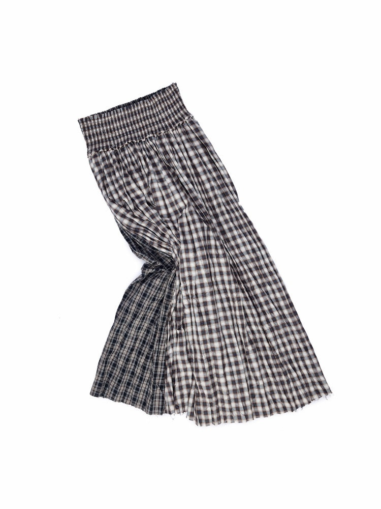 Patchwork Ruffle Pleated Shirt & Contrast Plaid Maxi Skirt【s0000016000】