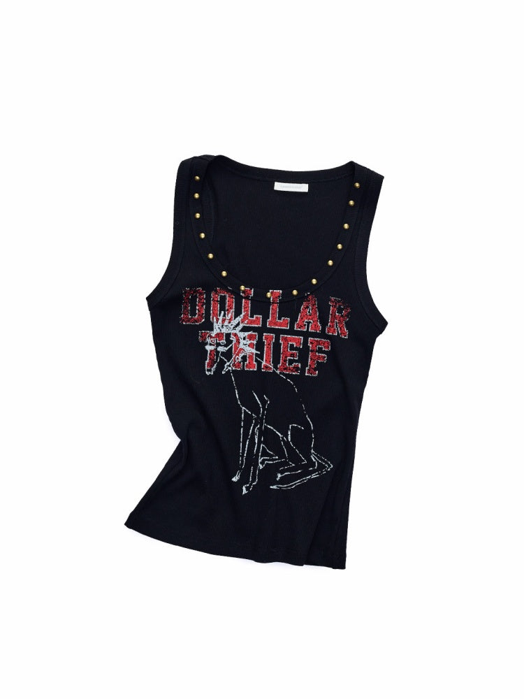 American Letter Animal Print U-Neck Tank Top【s0000016001】