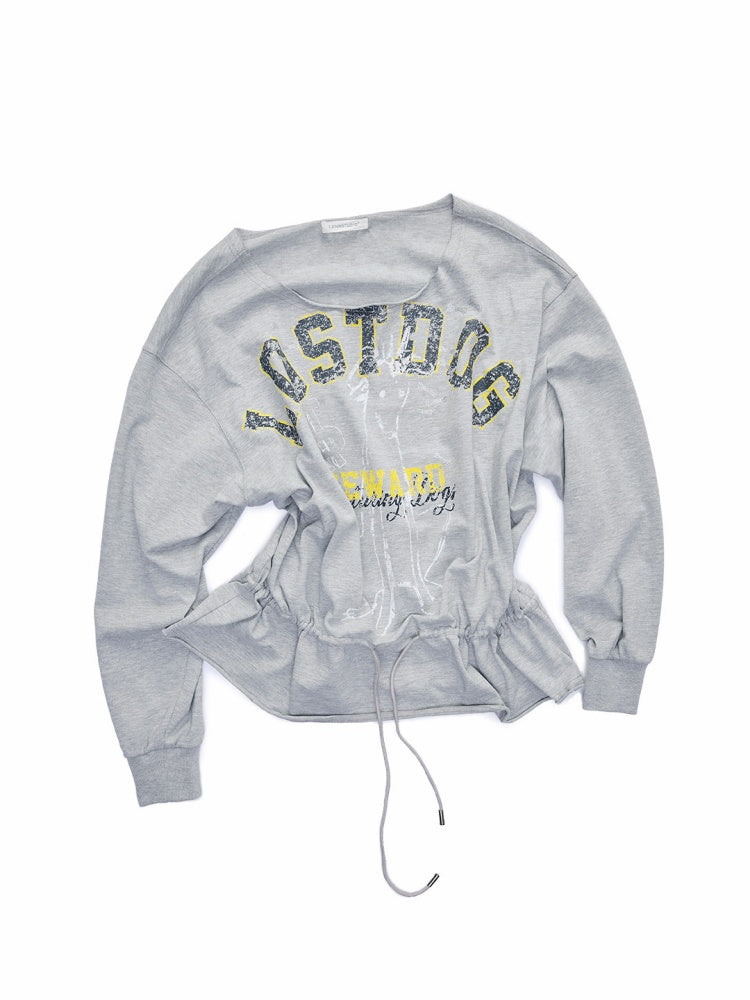 Alphabet Animal Print Slanted Shoulder Drawstring Sweatshirt【s0000016002】