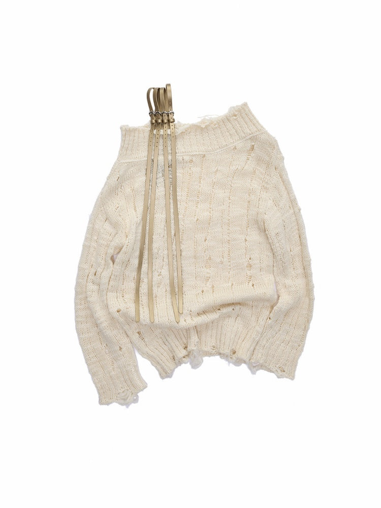 One-Shoulder Belt Cut-Out Cable Knit Sweater【s0000016008】