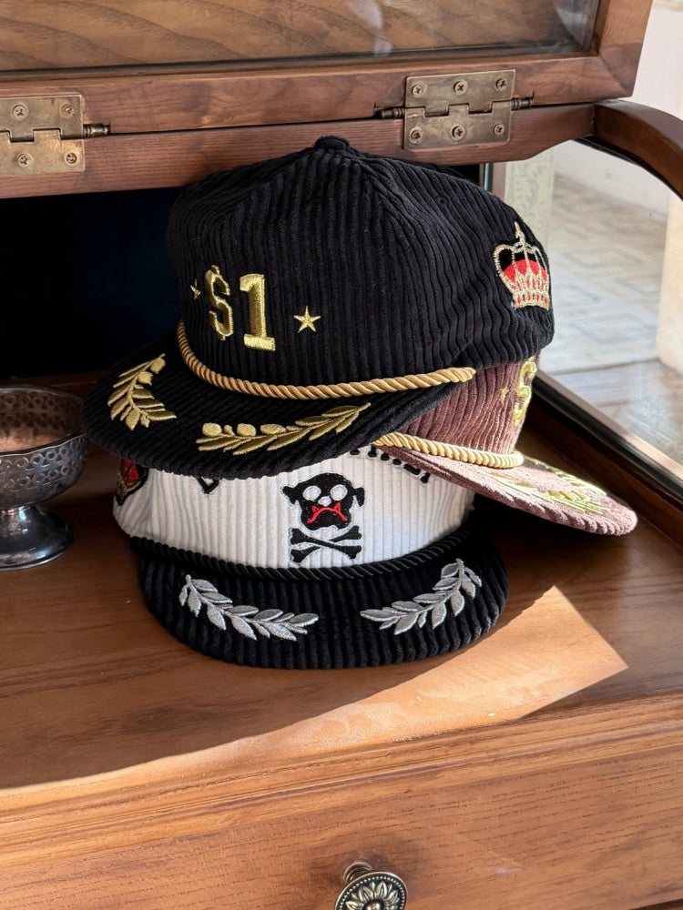 Contrast Corduroy Embroidery Webbing Flat Brim Truck Cap【s0000016010】