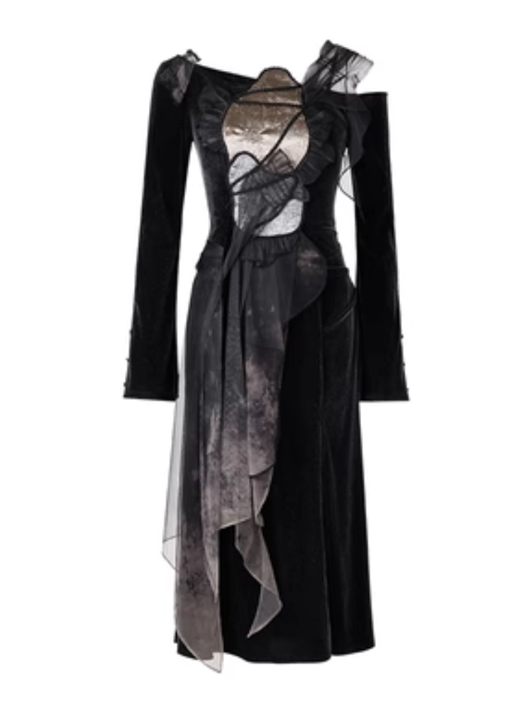 Velvet Tie-Dye Metallic Elegant Sheer One-Piece【s0000004009】