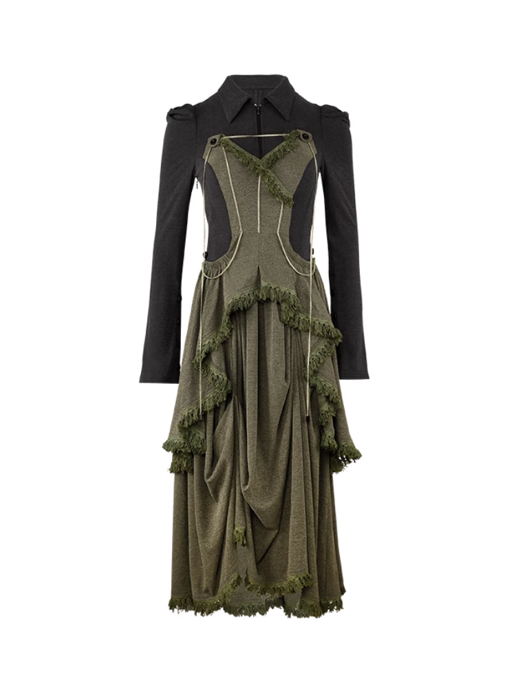 Nichi Frill Long Drape Retro Unique One-Piece【s0000004024】