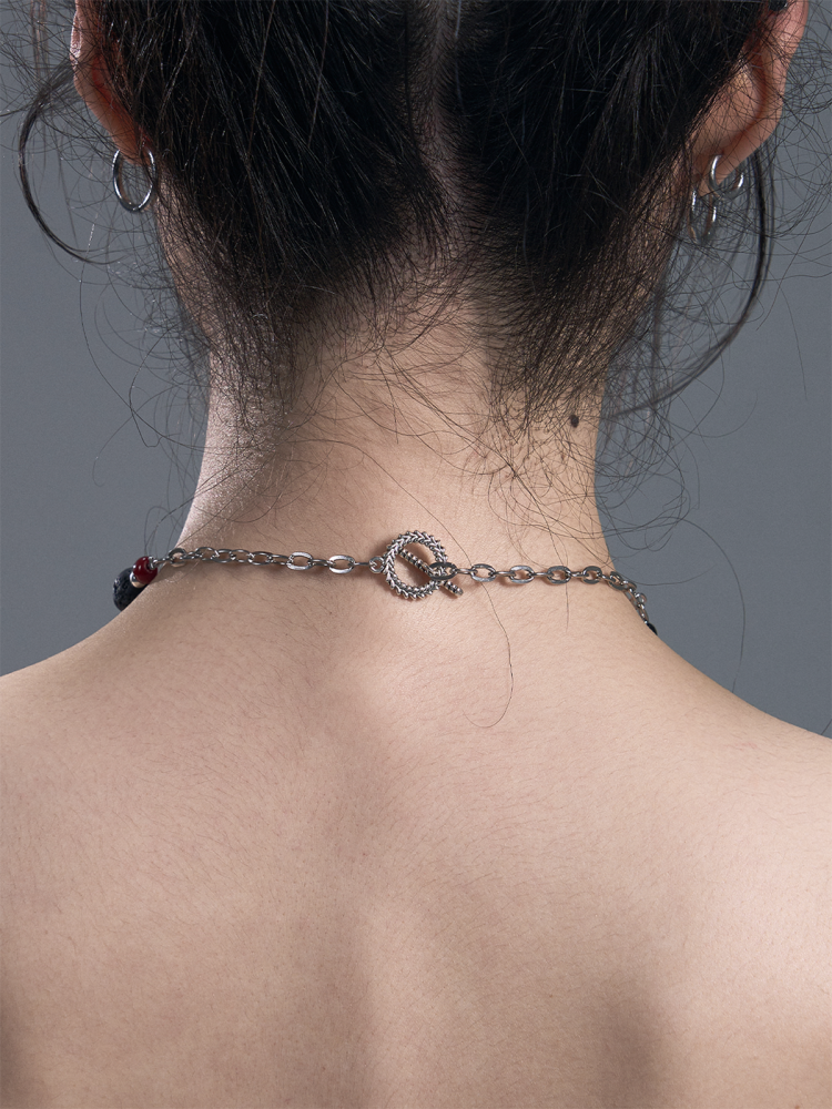 Original Design Hand-Made Niche Sense f Luxury Black & Red Heart Necklace【s0000011885】