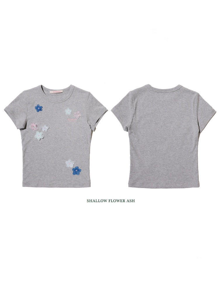 Hand Beaded Irregular Flowers Slim Fit Short Sleeve T-Shirt【s0000012730】