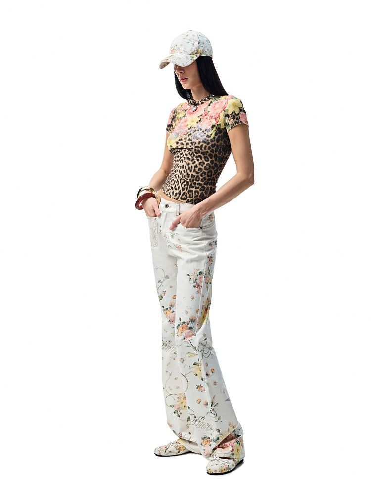 Ribbon Floral Print Canvas Ballet Shoes【s0000012880】