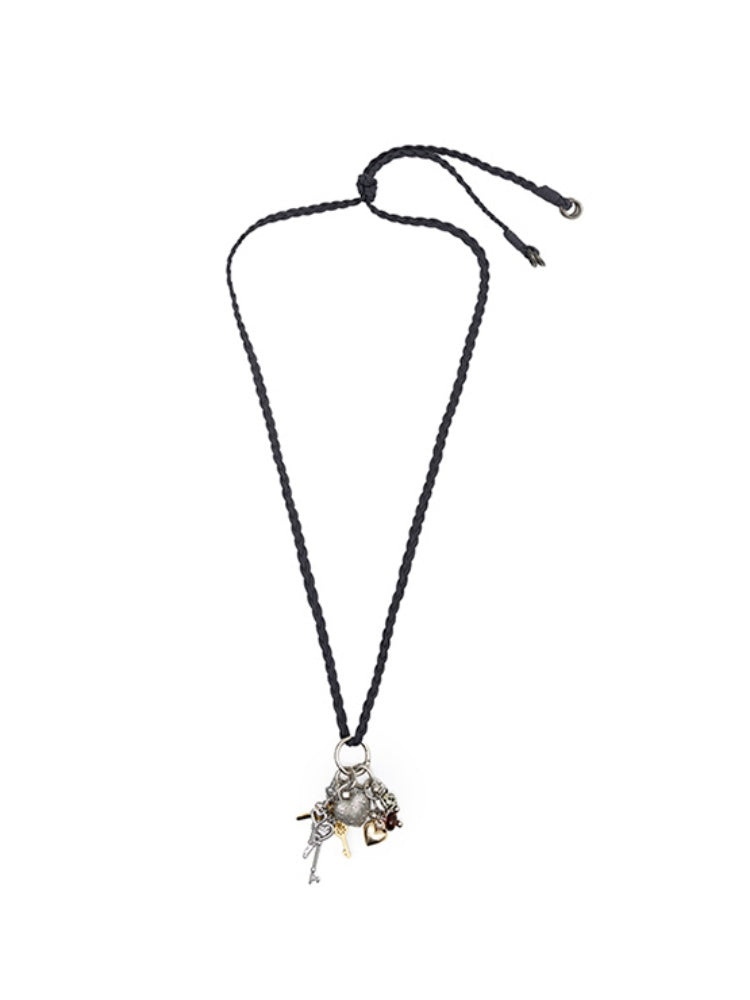 Braided Leather Rope Metal Love Key Adjustable Long Necklace【s0000012883】