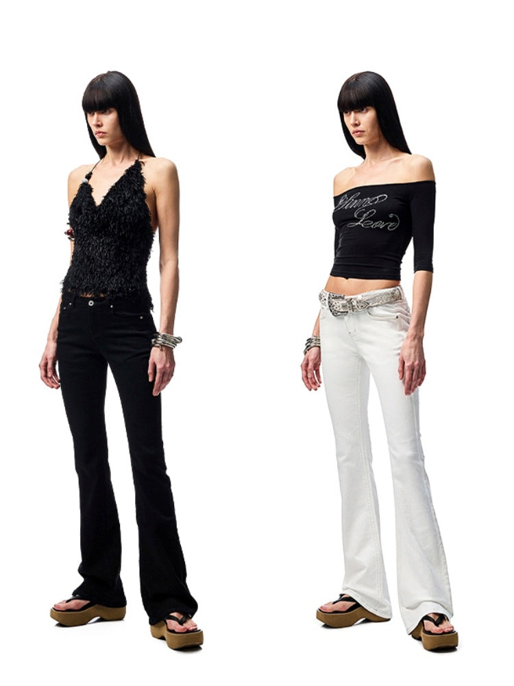 Embroidered Denim Skinny Flare Wash Low Rise Pants【s0000012899】