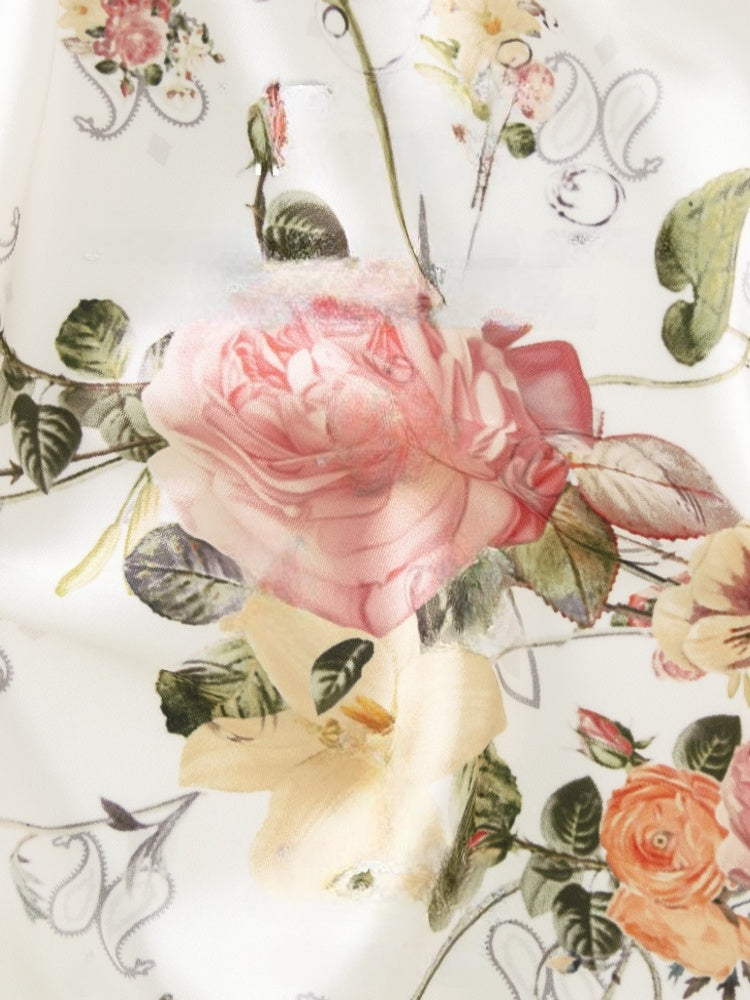 Vintage Floral Print Satin Square Scarf【s0000012889】