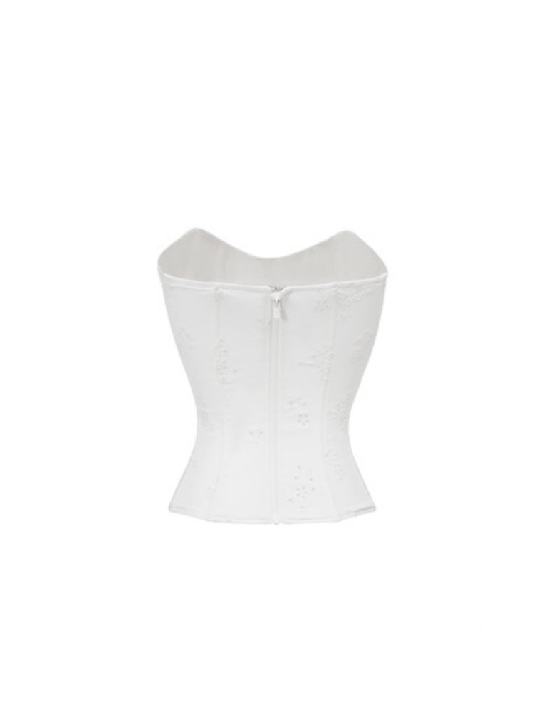 Jacquard Embroidered Fishbone Strapless Sexy Swimsuit【s0000012909】