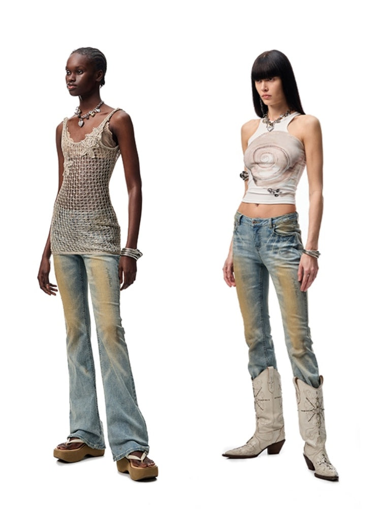 Washed Skinny Low Rise Denim Flared Pants【s0000012913】