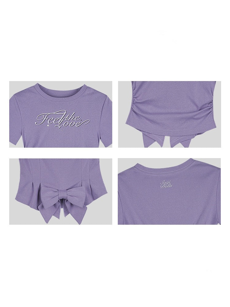 Back Bow Side Gathered Logo T-Shirt【s0000013002】