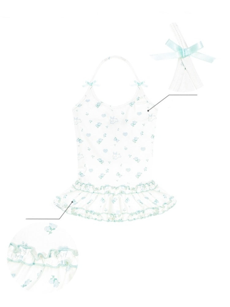 Rabbit Floral Ruffle Hem Halter Neck Camisole【s0000013035】
