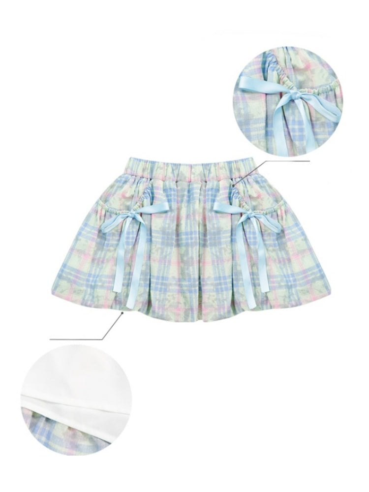 Plaid Bow Elastic Waist Bud Skirt【s0000013045】