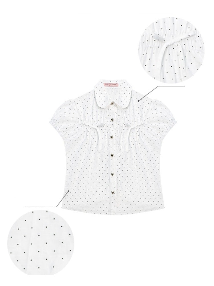 Doll Collar Polka Dot Puff Sleeve Shirt【s0000013051】