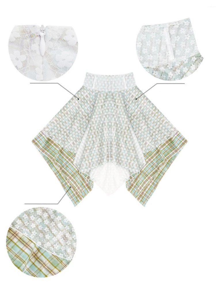 Lace Stitching Irregular Hem Plaid Skirt【s0000013060】