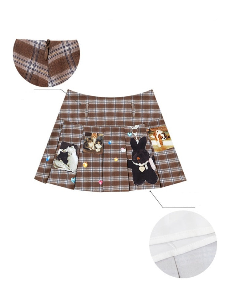 Animal Print Check High Waist Pleated Skirt【s0000013085】