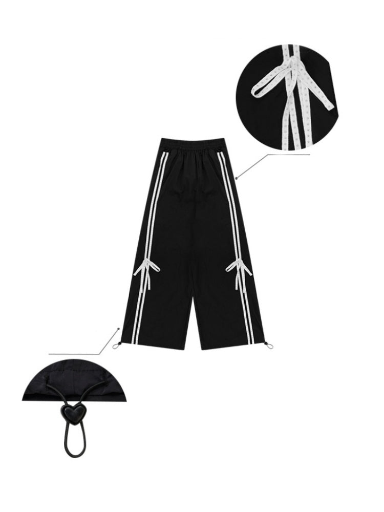 Side Lace-Up Lines Heart Cord Drawstring Hem wide Sweat Pants【s0000013093】