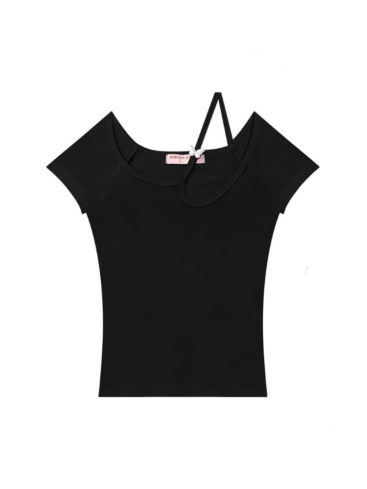 Cut-Out Strap short Sleeve T-Shirt【s0000013097】