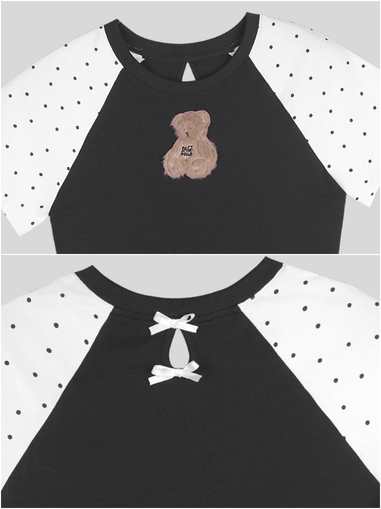 Cute Plush Bear Polka Dot Raglan Sleeve T-Shirt【s0000013143】