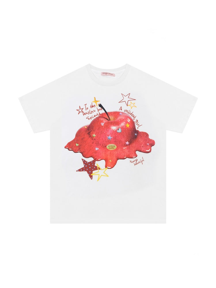 Melt Apple Graphic Print Round Neck Short Sleeve Big T-Shirt【s0000013150】