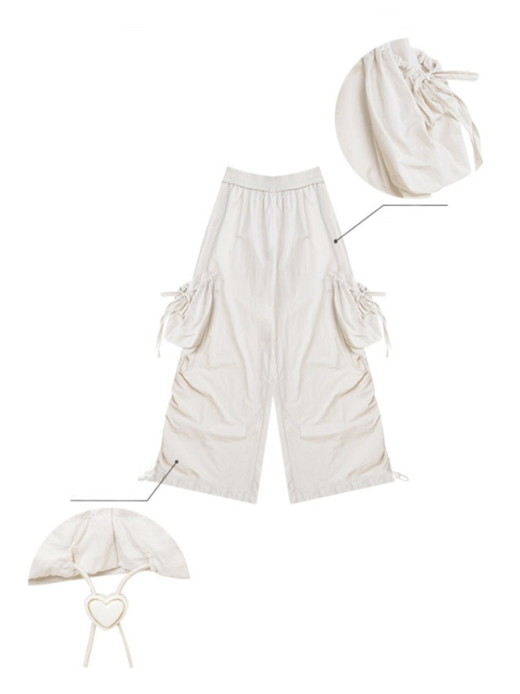 Big Pocket Shirred Drawstring Wide Cargo Pants【s0000013153】