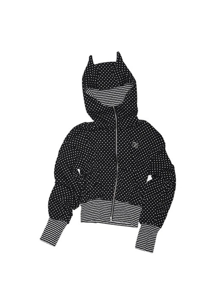 Polka Dot Devil Horn Zip-up Cropped Hoodie【s0000013385】