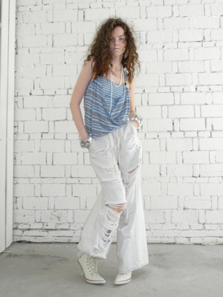 Contrast Stripe Slim Faux Layered Beaded Halter Neck Camisole【s0000013390】