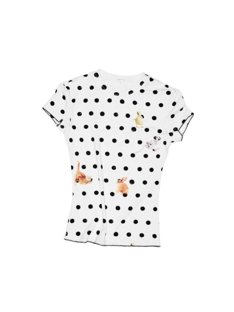Animal Polka Dot Print Crew Neck Short Sleeve T-Shirt【s0000013393】