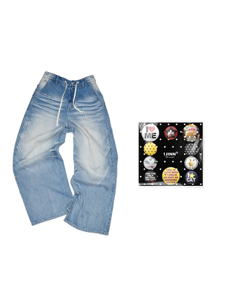 Mud Dyed Vintage Three Dimensional Cat Whiskers Scratch Wide Leg Pants & Badge【s0000013395】
