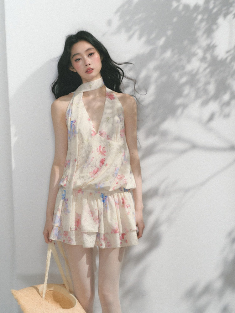 Monet's Garden] Original Monet Print Design Slim V-Neck Dress【s000001 – SCULTURE（エスカルチャー）