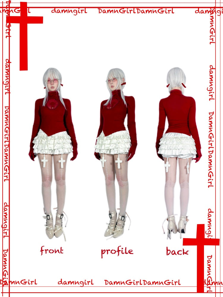 Blood-Stained Gothic Cross Cut-Out Turtle Neck Tops【s0000013579】