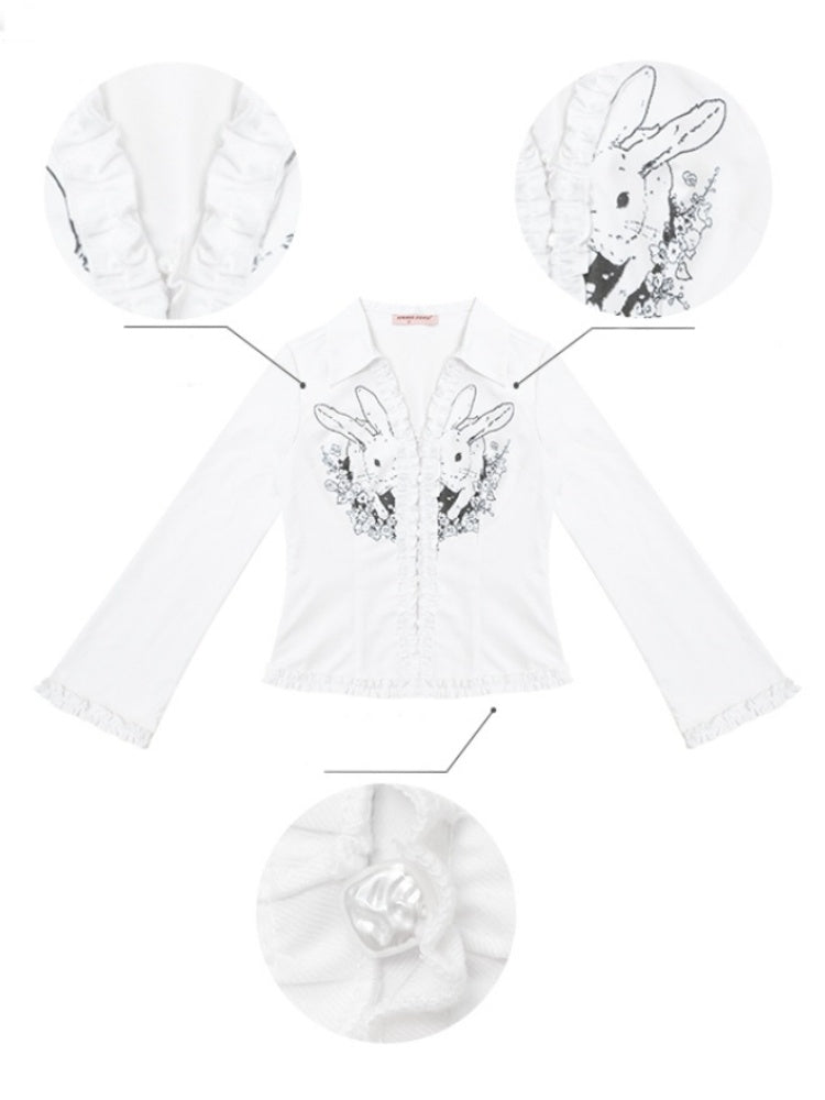 Rabbit Print Slim Long Sleeve Shirt【s0000013787】