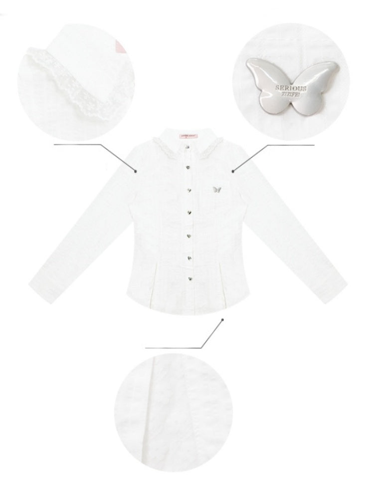 Spliced Lace Slim Long Sleeve Shirt【s0000013791】