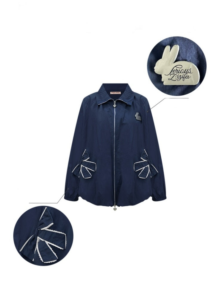 Ribbon Pocket One Point Rabbit Zip Jacket【s0000013794】