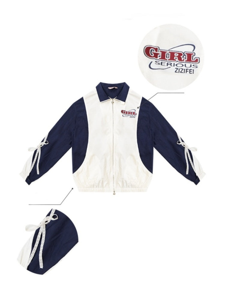 Contrast Sports Style Lace Strap Double End Zipper Thin Jacket【s0000013795】