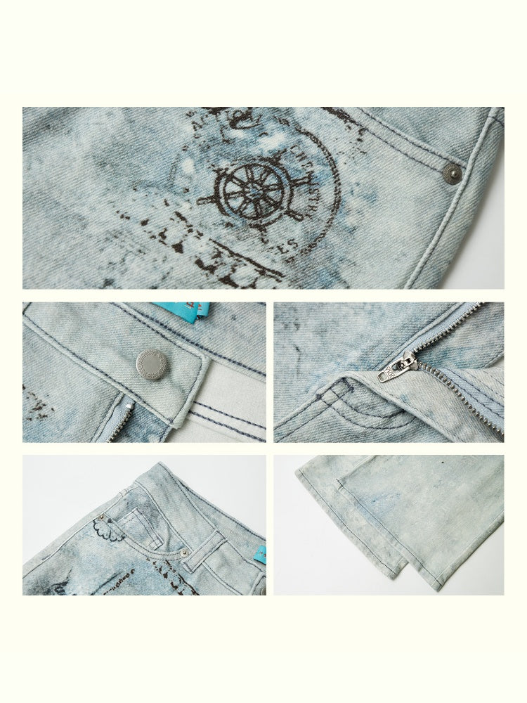 "Fog Sea Poetry Line" Full Print Boot Cut Jeans【s0000013812】